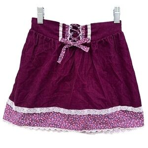 VTG Prairie Skirt Gunne Sax Style Corduroy Calico Ditzy Floral Lace 6X USA 70s